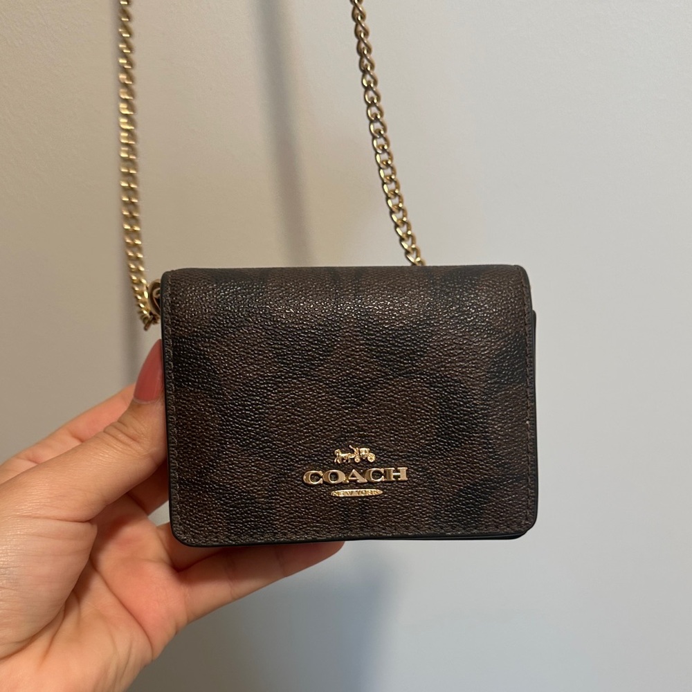 Coach Dark Brown Crossbody Bag/Wallet with Gold Chain